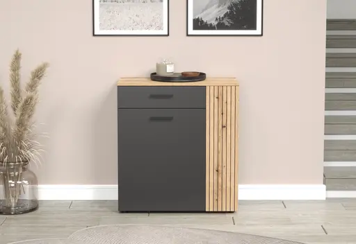 Kommode - B ca. 80 cm,  Anthrazit, Eiche Coast Evoke Nachbildung