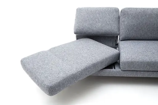 Ecksofa - 2-Sitzer mit Ecke rechts, Rückenlehne/Armlehne verstellbar (manuell), Drehsitz (manuell), Flachgewebe, Graublau