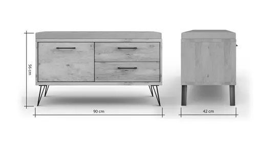 Garderobenbank Savannah - inkl. Sitzkissen grau, Wildeiche massiv, natur geölt