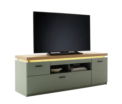 TV-Lowboard - mit Beleuchtung, B ca. 156 cm, Salbeigrün, Eiche Evoke Nachbildung