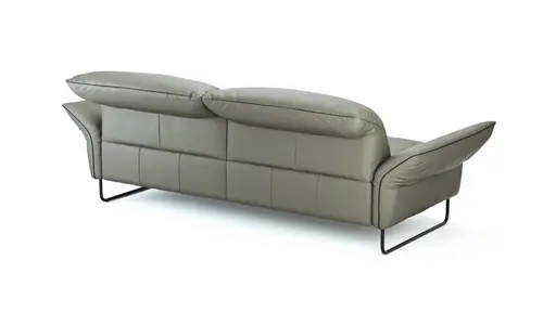 Sofa Victoria - 3-Sitzer inkl. Kopfstütze/Armlehne verstellbar, Leder, Grau