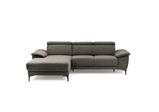 Ecksofa EZRA - Ecke links, 2-Sitzer inkl. Kopfteilverstellungen, Stoff, Braun