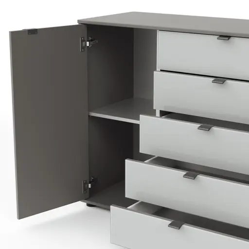 Kommode Marbella - Lack, Grau, Glas, Weiß