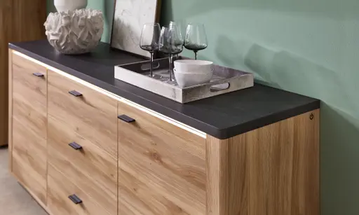 TV-Lowboard - mit Beleuchtung, B ca. 199 cm, Eiche Nachbildung, Eiche dunkel Nachbildung