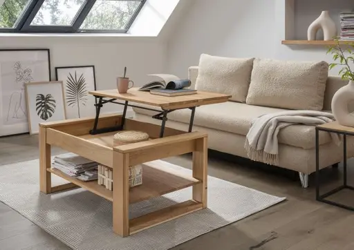 Couchtisch - höhenverstellbar, LB ca. 100x65 cm, Eiche Massiv