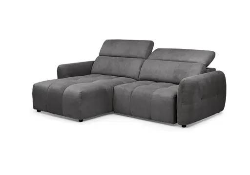 Ecksofa MADAN - 1,5-Sitzer mit Longchair rechts, Sitztiefe verstellbar motorisch, Kopfteil verstellbar, Stoff, Graphite