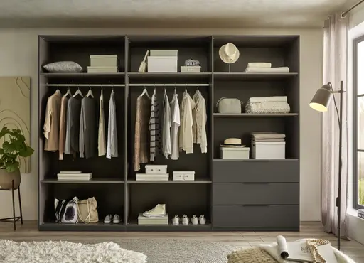 Drehtürenschrank- B ca. 300 cm, Graphit, Hellgrau