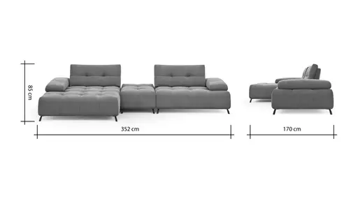 Ecksofa Comodo - Longchair Links, Stoff, Hellgrau