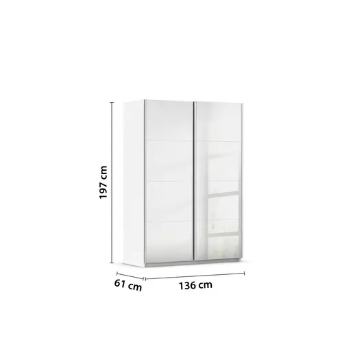 Schwebetürenschrank RUBITO- B ca. 136 cm, Weiß, Spiegel