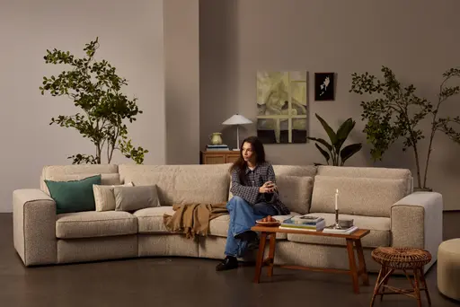Ecksofa Sonja - Ecke links mit 2,5-Sitzer, Stoff, Bisquit