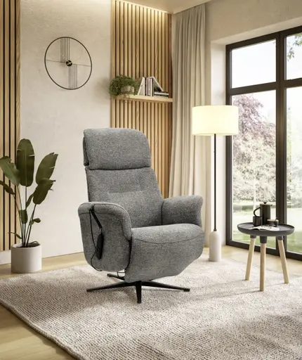 TV-Sessel MARLON - drehbar, Relaxfunktion, Kopfteilverstellung, Stoff, Graublau