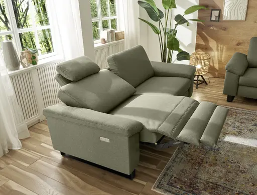 Sofa CALM PLUS 2.0 - 3-Sitzer, Relaxfunktion teilmotorisch inkl. Kopftstütze, Stoff, Olive