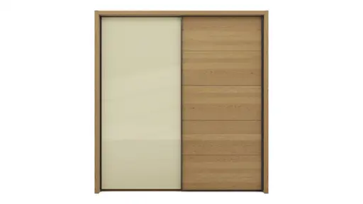 Schwebetürenschrank Lenoso - B. ca. 210 cm, Eiche massiv, Glas Champagner