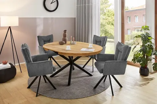 Esstisch - ausziehbar, Ø/H ca. 120x77 cm, Wildeiche Nachbildung, Schwarz