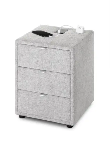 Nachttisch- Inkl. Ladeport, Stoff, Grau