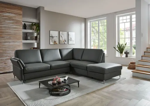 Ecksofa - 3-Sitzer mit Ecke rechts, Leder, Anthrazit