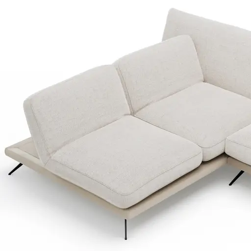Ecksofa Valdemoro - Longchair mit 2,5-Sitzer rechts inkl. Rückenlehne verstellbar, Stoff, Creme