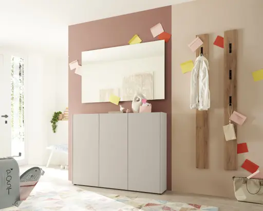 Schuhschrank GASIRA - B ca. 138 cm, Kaschmir, Navarra Eiche Nachbildung