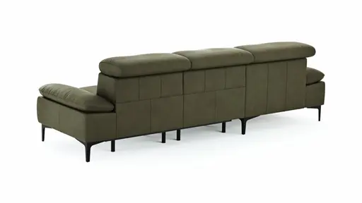 Ecksofa Felipa - Longchair links mit 2,5-Sitzer inkl. Armlehne verstellbar und Rückenlehne/Sitztiefe verstellbar (motorisch), Leder, Olive