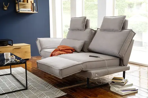 Sofa My - 2,5-Sitzer mit Rückenlehne/Armlehne verstellbar und Drehsitze, Stoff, Hellgrau