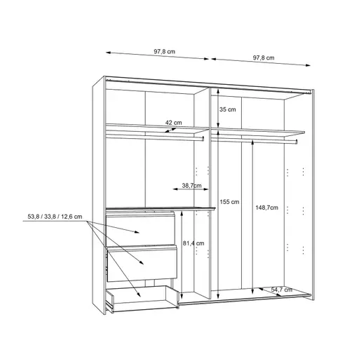 Schwebetürenschrank FJOLLA - B ca. 200,1 cm, Eiche Dekor, Betonoptik Dunkelgrau