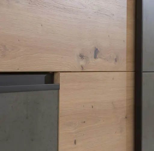 Schwebetürenschrank FJOLLA - B ca. 200,1 cm, Eiche Dekor, Betonoptik Dunkelgrau