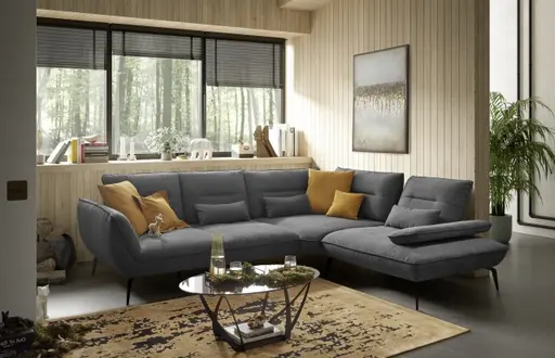 Ecksofa PAYTON - 2,5-Sitzer, Ecke rechts  inkl. Rückenneigung, Armteilverstellung, Stoff, Anthrazit