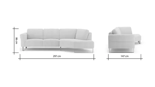 Ecksofa Leona - 2,5-Sitzer mit Ecke rechts, Stoff, Creme