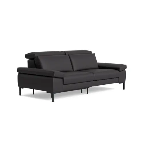 Sofa Braska - 3-Sitzer, inkl. Relaxfunktion (motorisch), Kopfstütze/Armlehne verstellbar, Leder, Anthrazit