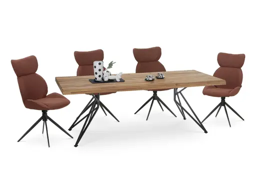 Esstisch - LB ca. 220x100 cm, Wildeiche massiv geölt, Baumkante, Schwarz