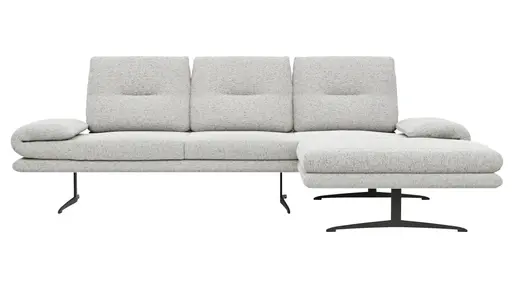 Ecksofa Lucero 2.0 - 2-Sitzer mit Longchair rechts inkl. Sitztiefenverstellung, Drehsitz und Sitztiefe verstellbar, Stoff, Offwhite