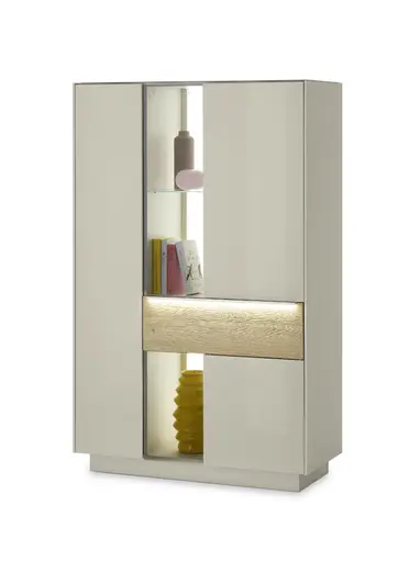 Highboard - mit Beleuchtung, B ca. 96 cm, Kaschmir, Eiche massiv