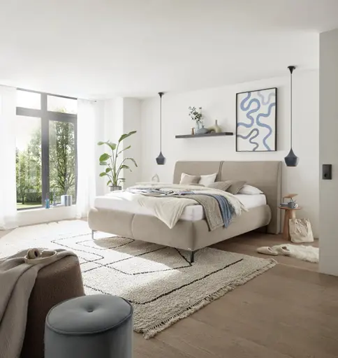 Polsterbett EM Mirano -  mit Matratze, Liegefläche ca. 180x200 cm, Stoff, Braun