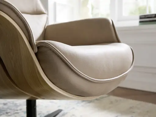 Relaxsessel Perano - Drehbar, Wildeiche hell, Leder, Beige