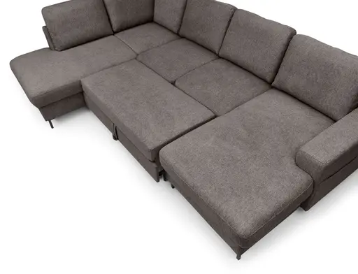 Wohnlandschaft - Ecke links mit 2-Sitzer und Longchair rechts, Stoff, Mocca