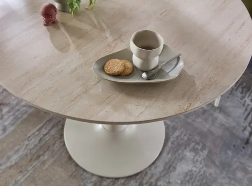 Esstisch - Ø/H ca. 90x75 cm, Travertinoptik, Beige