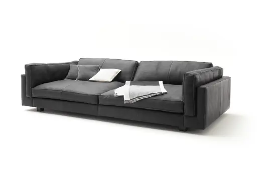 Sofa Aprino 3 - 4-Sitzer XXL, Dickleder, schwarz, Armlehne Kissen