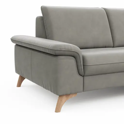 Ecksofa Tulsa KS - 2,5-Sitzer, Spitzecke und 1,5-Sitzer mit Anstellhocker rechts, Leder, Graubeige