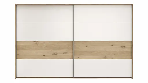 Schwebetürenschrank Viana - B ca. 338 cm, Furnier, Balkeneiche, Weiß