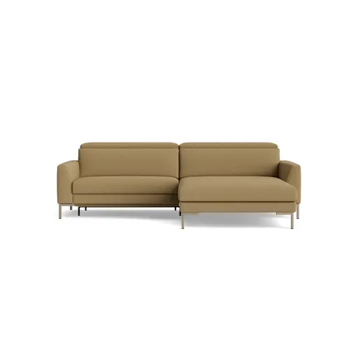 Sofa Braska - 1,75-Sitzer mit Longchair rechts, inkl. Relaxfunktion (motorisch) und Kopfstütze verstellbar, Stoff, Rauchbraun