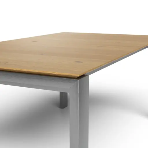 Esstisch 3400 - LB ca. 180x100 cm, ausziehbar, Asteiche massiv, 4-Fuss, Edelstahl