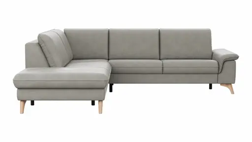 Ecksofa Tulsa KS - 1,5-Sitzer mit Anstellhocker links, Spitzecke und 2,5-Sitzer rechts, Leder, Graubeige