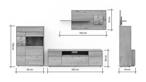 Wohnwand Amora - Wildeiche massiv bianco