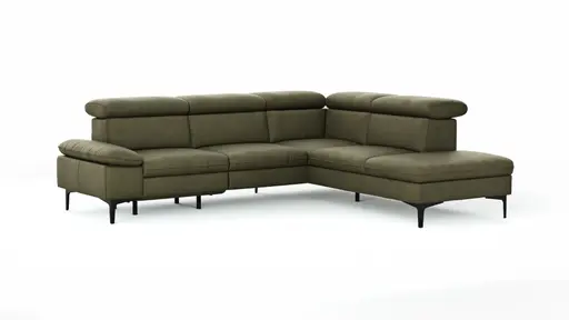 Ecksofa Felipa - 2,5-Sitzer mit Ecke rechts inkl. Armlehne verstellbar und Rückenlehne/Sitztiefe verstellbar (motorisch), Leder, Olive