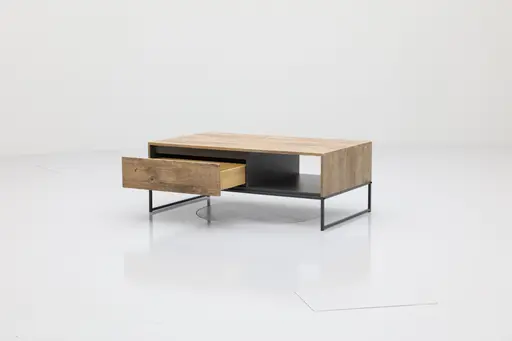 Couchtisch - mit Schubkasten, LBH ca. 115x65x42 cm, Eiche, Metallgestell