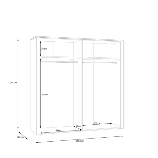 Drehtürenschrank FELLIAN- B ca. 215 cm, Weiß, Eiche Dekor, Spiegel