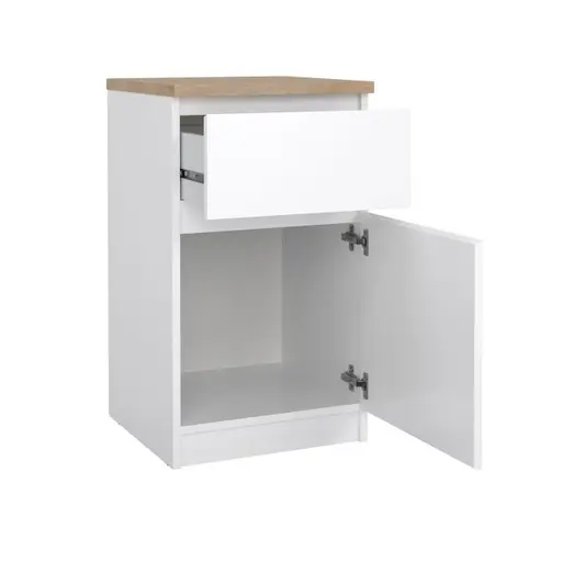 Nachtkonsole- B ca. 40 cm, Weiß, Hochglanz, Eiche Dekor