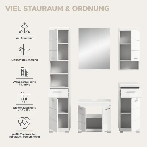 Badblock - 5-teilig, Weiß, Weiß Hochglanz