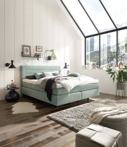 Boxspringbett EM Mirano - mit Matratze, Topper, Liegefläche ca. 180x200 cm, Stoff, Grün