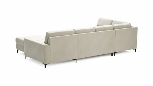 Wohnlandschaft Merlos H - Ecke links mit 2,5-Sitzer und Longchair rechts inkl. Relaxfunktion (motorisch),Stoff, Natur